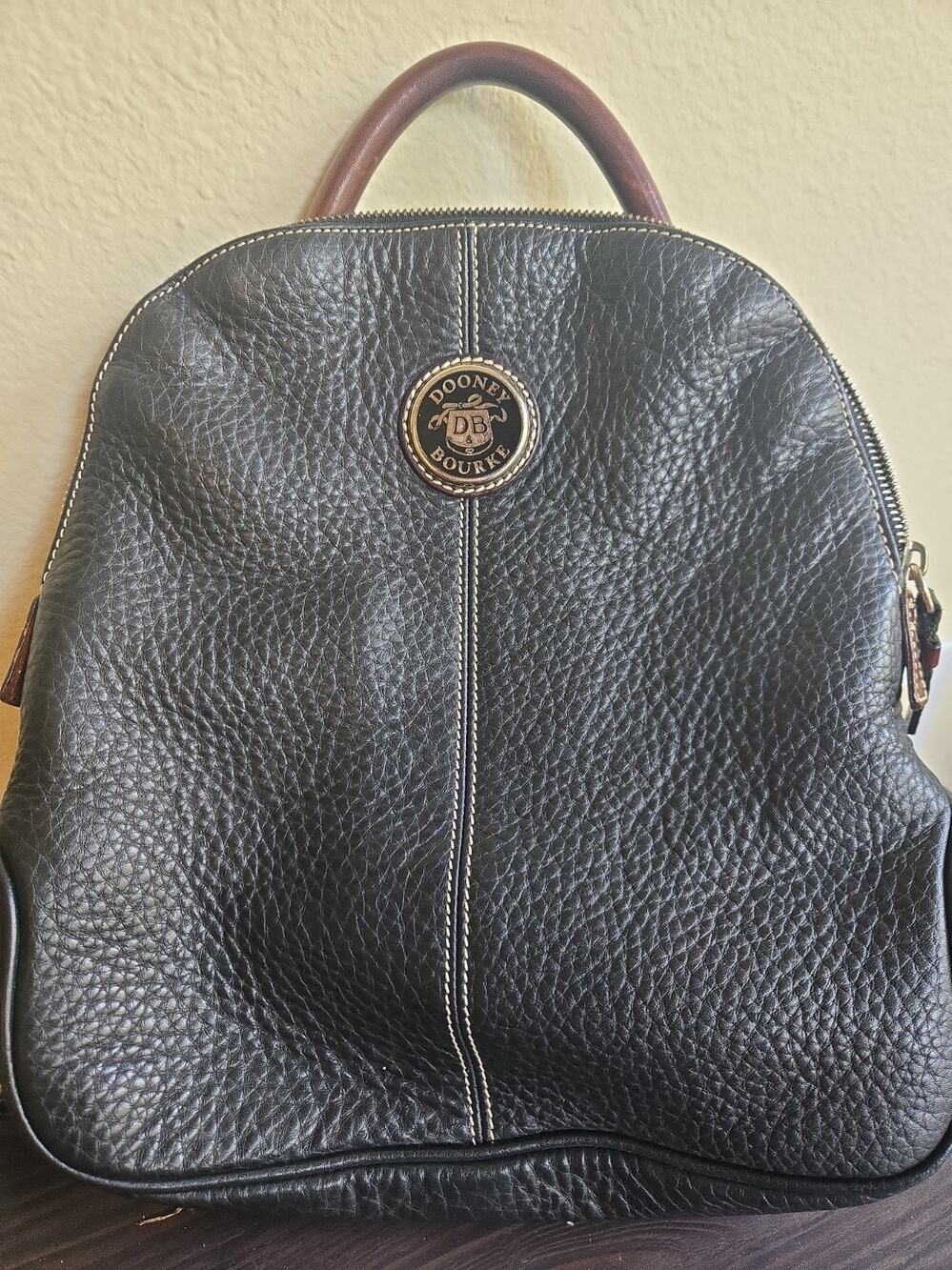 Dooney and Bourke Dark Brown Pebble Leather Backpack Style bag 10" x 11" x 3"